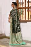 Naaritva India_Green Crepe, Chiffon, Silk Zari Banarasi Hand Woven Saree With Running Blouse _Online_at_Aza_Fashions