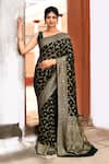 Buy_Naaritva India_Green Crepe Zari Banarasi Saree With Running Blouse _at_Aza_Fashions