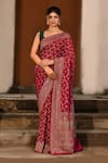 Buy_Naaritva India_Pink Crepe, Silk Zari Hot Banarasi Saree With Running Blouse _at_Aza_Fashions