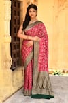 Buy_Naaritva India_Pink Crepe, Chiffon Zari Banarasi Hand Woven Saree With Running Blouse Piece _at_Aza_Fashions