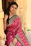 Shop_Naaritva India_Pink Crepe, Chiffon Zari Banarasi Hand Woven Saree With Running Blouse Piece _Online_at_Aza_Fashions