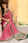 Naaritva India_Pink Crepe, Chiffon Zari Banarasi Hand Woven Saree With Running Blouse Piece _at_Aza_Fashions