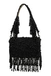 Shop_The Tan Clan_Black Beads, Fringe Fiona Flap Over Clutch _at_Aza_Fashions