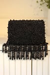 Buy_The Tan Clan_Black Beads, Fringe Fiona Flap Over Clutch _at_Aza_Fashions