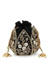 Shop_The Tan Clan_Black Embroidery, Pearls, Zari Baag Lotus Potli _at_Aza_Fashions