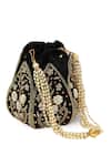 Buy_The Tan Clan_Black Embroidery, Pearls, Zari Baag Lotus Potli _Online_at_Aza_Fashions