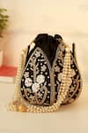Buy_The Tan Clan_Black Embroidery, Pearls, Zari Baag Lotus Potli _at_Aza_Fashions