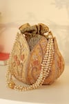 Buy_The Tan Clan_Gold Embroidery, Beads Baag Lotus Potli _at_Aza_Fashions