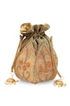 Shop_The Tan Clan_Gold Embroidery, Beads Baag Lotus Potli _at_Aza_Fashions