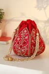 Buy_The Tan Clan_Pink Embroidery, Beads Baag Hot Lotus Potli _at_Aza_Fashions