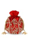 The Tan Clan_Red Embroidery, Beads, Sequins Baag Lotus Potli _Online_at_Aza_Fashions