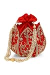 Shop_The Tan Clan_Red Embroidery, Beads, Sequins Baag Lotus Potli _at_Aza_Fashions
