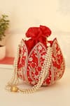 Buy_The Tan Clan_Red Embroidery, Beads, Sequins Baag Lotus Potli _at_Aza_Fashions