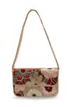 Shop_The Tan Clan_Red Beads, Embroidery Daisy Floral Suede Clutch _at_Aza_Fashions
