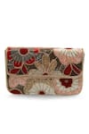 Shop_The Tan Clan_Red Beads, Embroidery Daisy Floral Suede Clutch _Online_at_Aza_Fashions