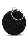 Shop_The Tan Clan_Black Rhinestones Glitz Round Clutch _at_Aza_Fashions