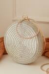 Buy_The Tan Clan_Silver Glitz Round Clutch _at_Aza_Fashions