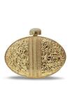 Shop_The Tan Clan_Gold Gulzar Brass Clutch _at_Aza_Fashions