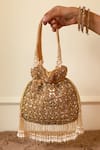 Buy_The Tan Clan_Gold Beads, Pearls Sehaj Tasselled Potli Bag _at_Aza_Fashions