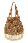 Shop_The Tan Clan_Gold Beads, Pearls Sehaj Tasselled Potli Bag _at_Aza_Fashions