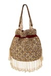 Buy_The Tan Clan_Maroon Beads, Tassels Sehaj Potli Bag _at_Aza_Fashions