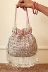 Buy_The Tan Clan_Pink Beads, Pearls, Sequins Sehaj Tasselled Potli Bag _at_Aza_Fashions