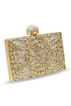 Shop_The Tan Clan_Gold Embroidery Uzma Intricate Brass Clutch _at_Aza_Fashions