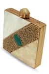 Buy_The Tan Clan_Gold Fabric Flowers, Gemstones Designer Mother Of Pearl Brass Clutch _Online_at_Aza_Fashions