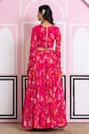 Yuvraani Jaipur_Pink Chinon, Cotton Sequins, Embroidery, Beads V-neck Floral Print Lehenga Set _Online_at_Aza_Fashions