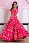 Shop_Yuvraani Jaipur_Pink Chinon, Cotton Sequins, Embroidery, Beads V-neck Floral Print Lehenga Set 