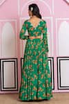 Yuvraani Jaipur_Green Chinon, Cotton, Chiffon Embroidery V-neck Floral Print Lehenga Set _Online_at_Aza_Fashions