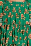 Shop_Yuvraani Jaipur_Green Chinon, Cotton, Chiffon Embroidery V-neck Floral Print Lehenga Set 