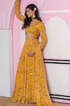 Buy_Yuvraani Jaipur_Yellow Chinon, Cotton, Chiffon Embroidery V-neck Floral Print Lehenga Set 