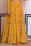 Shop_Yuvraani Jaipur_Yellow Chinon, Cotton, Chiffon Embroidery V-neck Floral Print Lehenga Set 