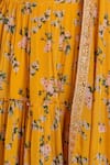 Yuvraani Jaipur_Yellow Chinon, Cotton, Chiffon Embroidery V-neck Floral Print Lehenga Set _Online