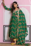 Buy_Yuvraani Jaipur_Green Chinon, Cotton, Chiffon, Cambric Embroidery Floral Print Anarkali Set _at_Aza_Fashions