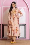 Buy_Yuvraani Jaipur_Beige Chinon, Cotton, Chiffon, Cambric Sequins, Embroidery Floral Anarkali Set _at_Aza_Fashions