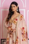 Yuvraani Jaipur_Beige Chinon, Cotton, Chiffon, Cambric Sequins, Embroidery Floral Anarkali Set _Online