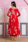 Yuvraani Jaipur_Red Chinon, Cotton, Chiffon, Cambric Embroidery V-neck Floral Print Anarkali Set _Online_at_Aza_Fashions