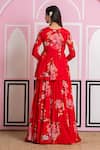 Yuvraani Jaipur_Red Chinon, Cotton, Chiffon Embroidery V-neck Floral Peplum Kurta Lehenga Set _Online_at_Aza_Fashions