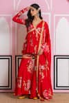 Buy_Yuvraani Jaipur_Red Chinon, Cotton, Chiffon Embroidery, Zari V-neck Floral Sharara Set _at_Aza_Fashions