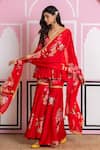 Buy_Yuvraani Jaipur_Red Chinon, Cotton, Chiffon Embroidery, Zari V-neck Floral Sharara Set _Online_at_Aza_Fashions