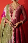 Shop_Yuvraani Jaipur_Maroon Crepe, Silk, Organza Sequins, Embroidery Designer Kurta Set With Dupatta _Online_at_Aza_Fashions