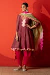 Yuvraani Jaipur_Maroon Crepe, Silk, Organza Sequins, Embroidery Designer Kurta Set With Dupatta _at_Aza_Fashions