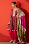 Yuvraani Jaipur_Maroon Crepe, Silk, Organza Sequins, Embroidery Designer Kurta Set With Dupatta _Online