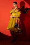 Yuvraani Jaipur_Yellow Silk, Crepe, Organza Embroidery V-neck Designer Kurta Set With Dupatta _Online