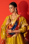 Buy_Yuvraani Jaipur_Yellow Silk, Crepe, Organza Embroidery V-neck Designer Kurta Set With Dupatta _Online