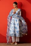 Buy_Yuvraani Jaipur_Ivory Chanderi, Cambric, Cotton, Organza Embroidery V-neck And Blue Kurta Set _at_Aza_Fashions