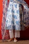 Shop_Yuvraani Jaipur_Ivory Chanderi, Cambric, Cotton, Organza Embroidery V-neck And Blue Kurta Set _Online_at_Aza_Fashions