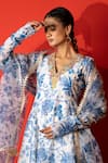 Yuvraani Jaipur_Ivory Chanderi, Cambric, Cotton, Organza Embroidery V-neck And Blue Kurta Set _at_Aza_Fashions